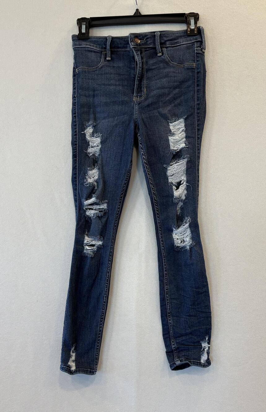 Hollister High Rise Crop Jean Leggings Juniors 3R Blue Distressed Jeggings